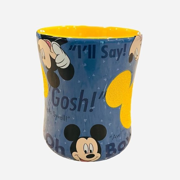 Disney Parks Mickey Mouse Retro Mug Blue Yellow Glitter Textured "Gosh" "Oh Boy" - Picture 2 of 7